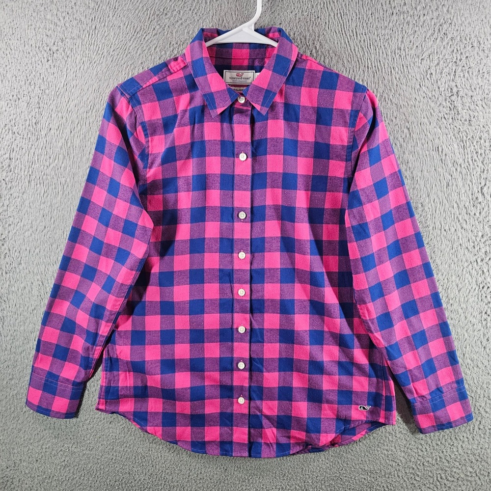 Vineyard Vines Performance Relaxed Shirt Womens Size 2 Pink Blue Check Plaid